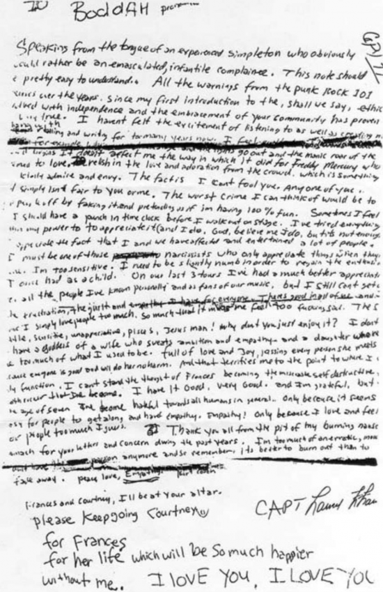 ALL APOLOGIES: THE SUICIDE NOTE OF KURT COBAIN